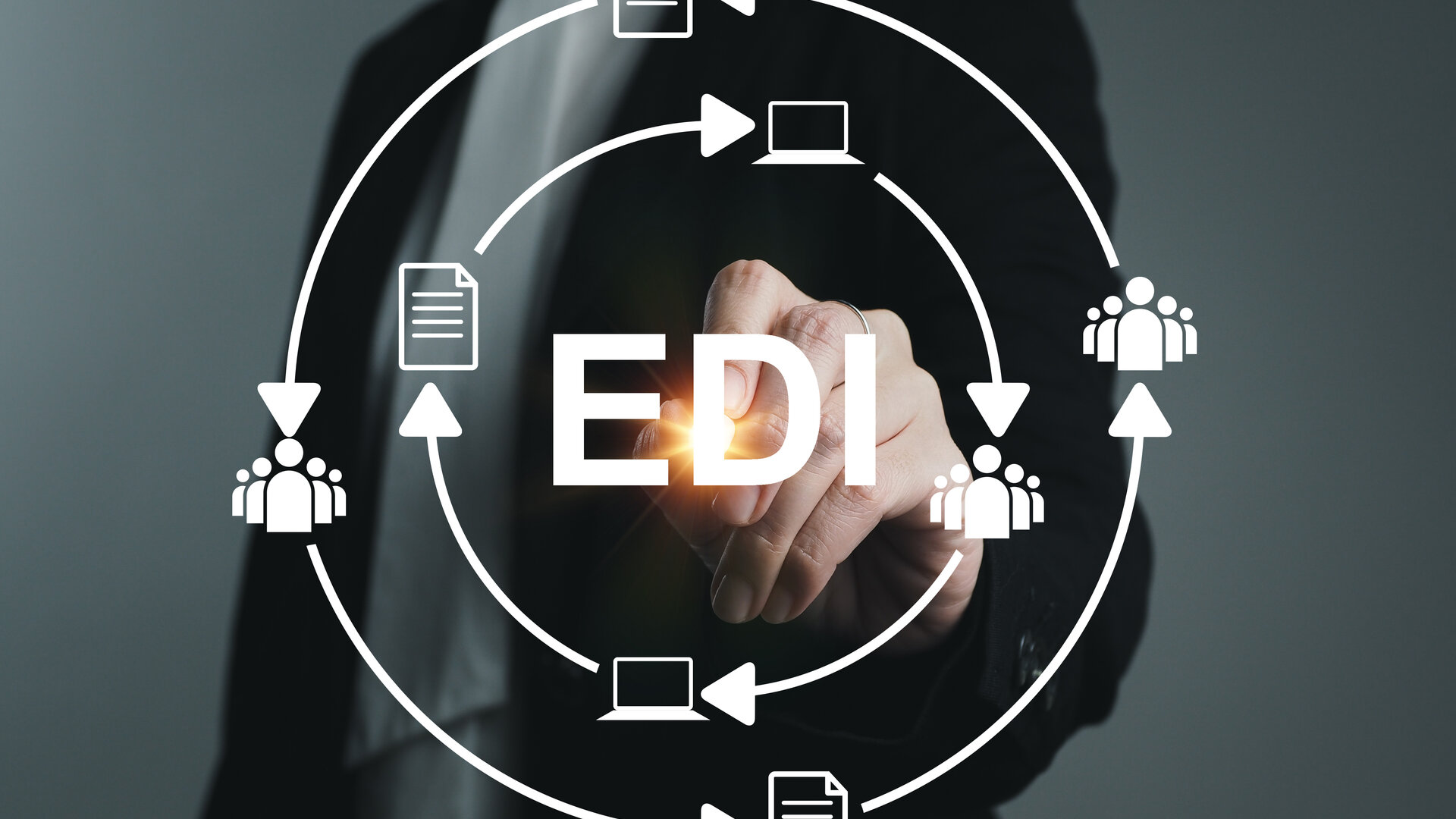 EDI concept with interconnected digital icons, representing electronic data interchange processes