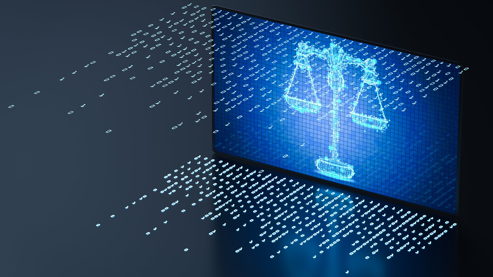 Law concept with 3D rendering of digital screen display scale law