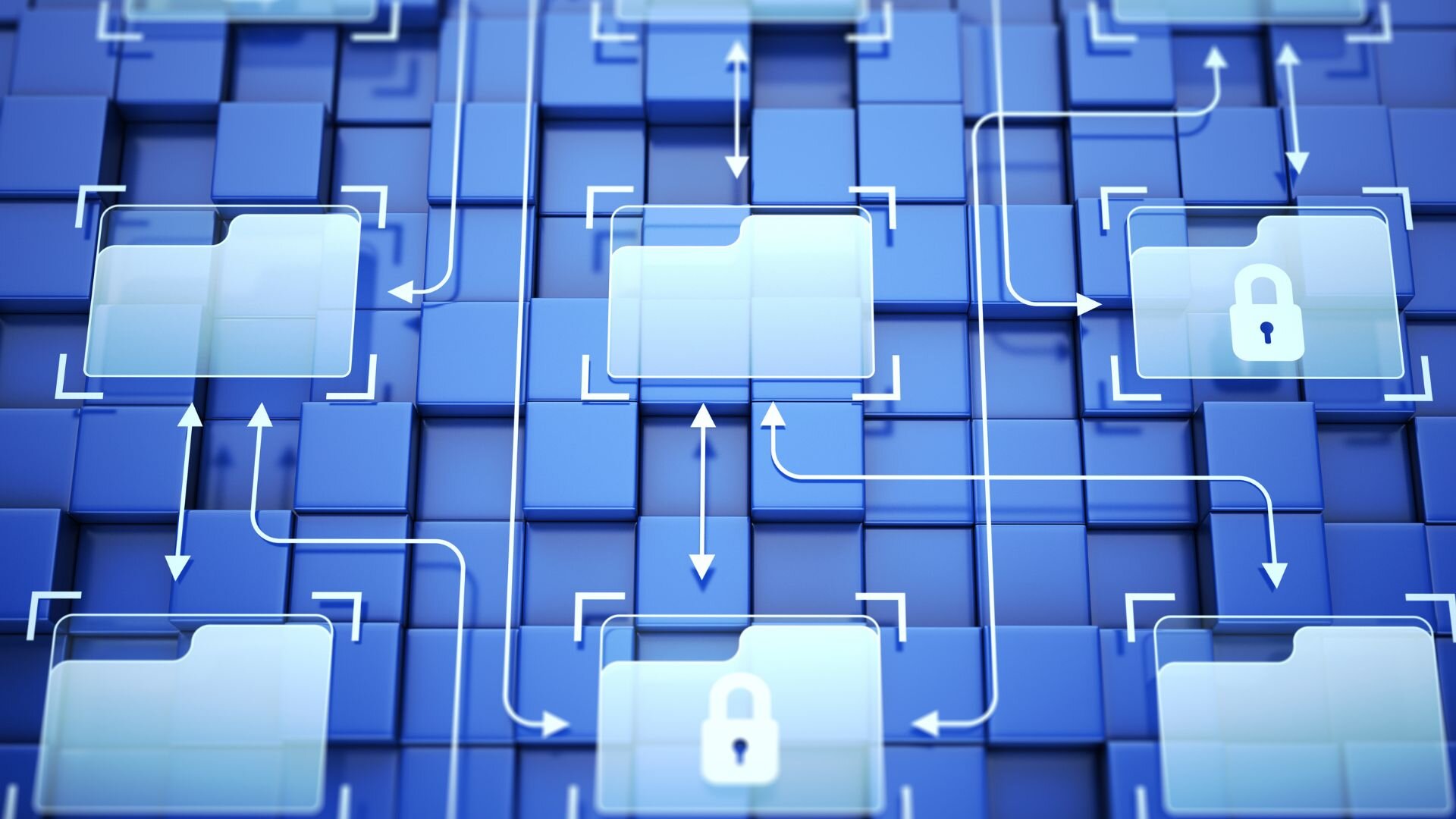 Visual representation of secure data flow between digital folders, symbolizing encrypted file transfer and cybersecurity protocols